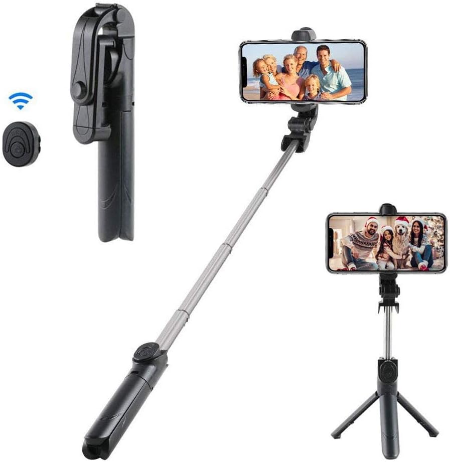 A selfie stick with a phone on it

Description automatically generated